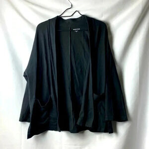 EILEEN FISHER WO SIZE LARGE OPEN FRONT CASUAL JACKET BLACK ORGANIC COTTON CLEAN